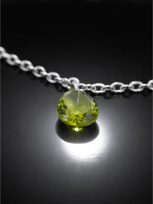 Close-Up Yellow Gemstone of Silver Verdant Orbit Necklace crafted in 925 silver
