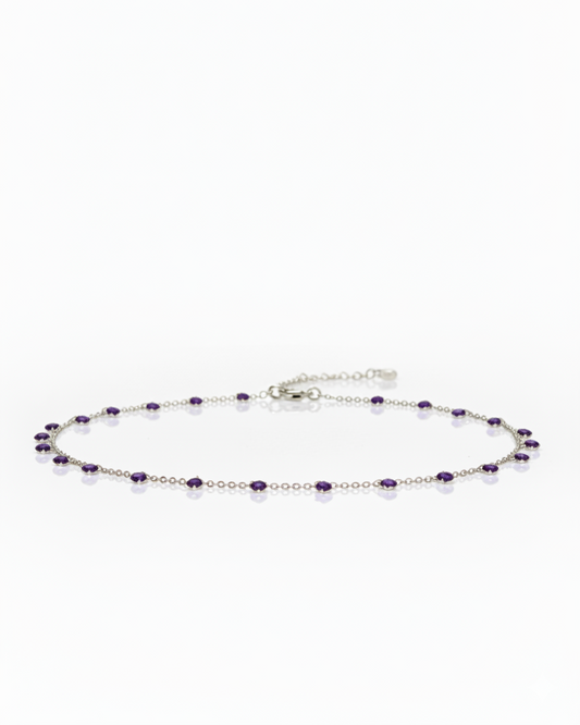 Delicate silver necklace with small purple beads and fine chain – elegant minimalist jewellery by Near Earth Object.