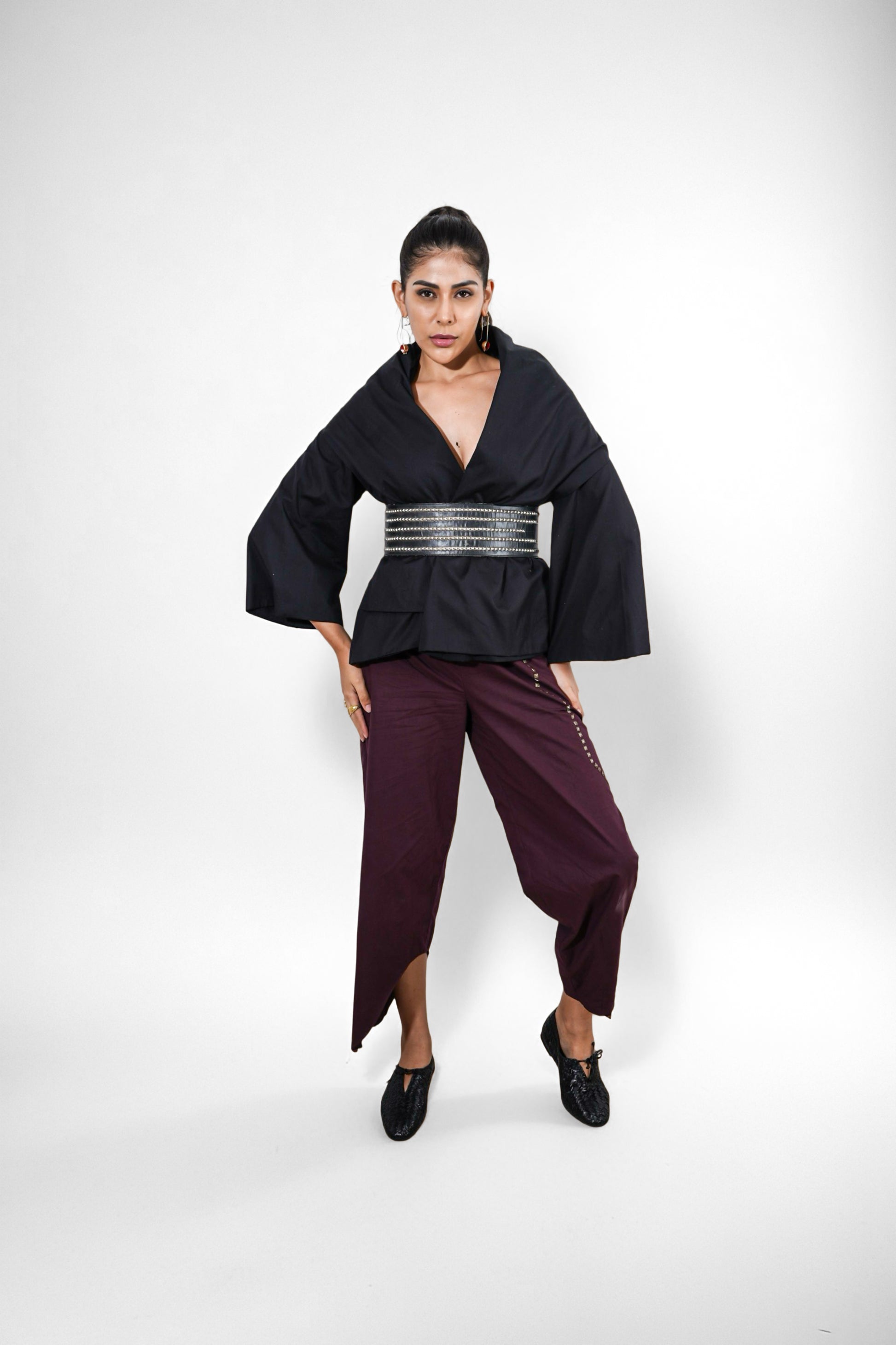 Void Wrap : Woman wearing a black jacket and coca cola pants - near Earth object | Women's Overlay & Camisole | Jacket | Pret Clothes | nEo Clothes.