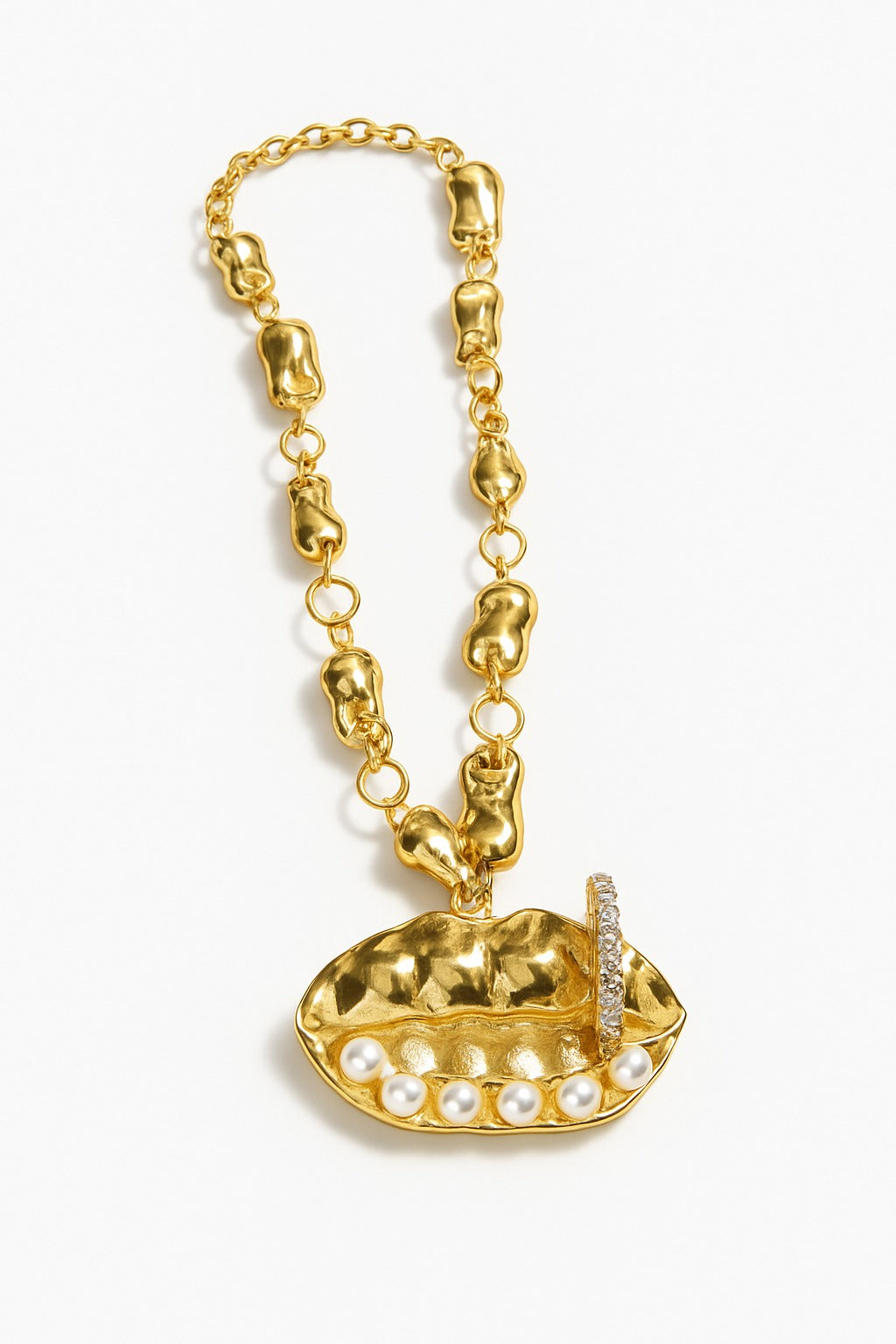 Gold UFO pendant necklace with crystal detailing and chunky chain – cosmic statement jewellery by Near Earth Object