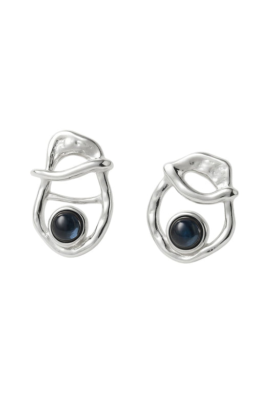 Pair of silver earrings with black stones on| Statement Earring | neo jewelry