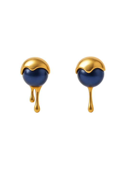 Pair of earrings with blue centers and gold accents  | Statement Earrings | neo jewelry
