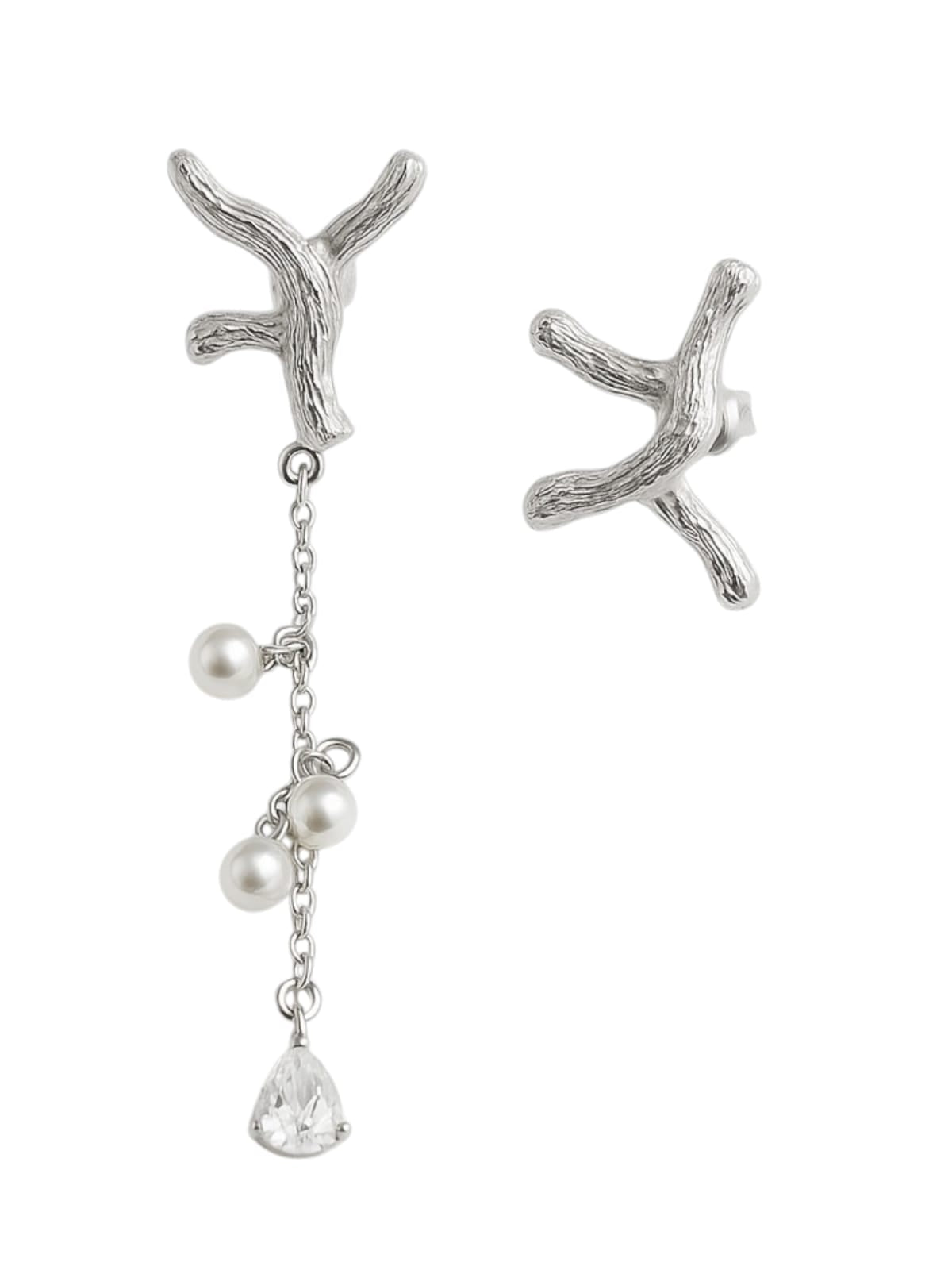 Silver earrings with branch-like design and pearl and crystal elements  | Statement Earrings | neo jewelry 
