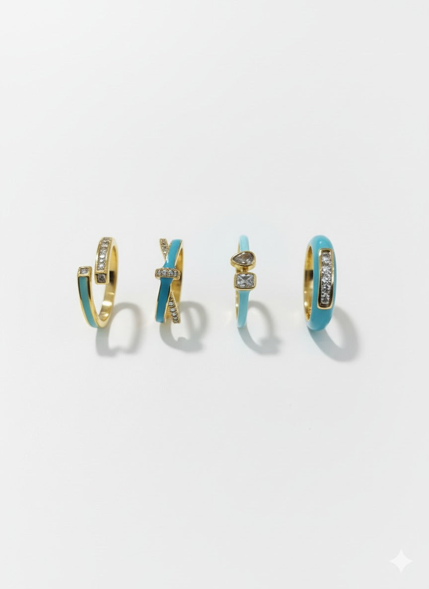 Aqua Radiance Rings - (Stack of 4)