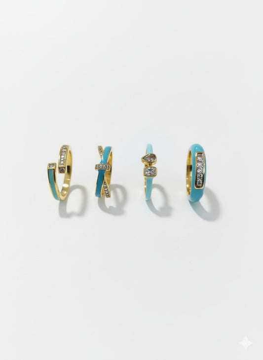 Aqua Radiance Rings - (Stack of 4)