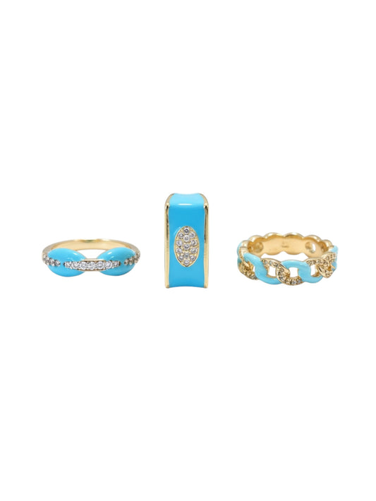 Aqua Mirage Rings - (Stack of 3)