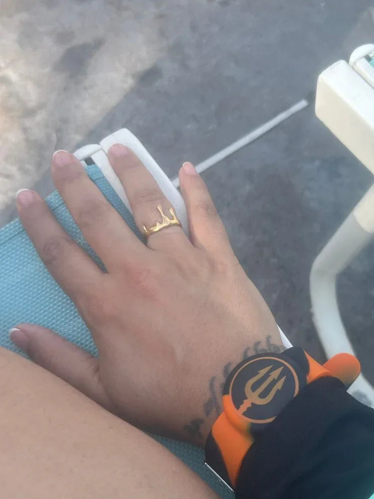 Hand with a gold ring | Statement Ring | Asymmetrical Ring | neo jewelry 