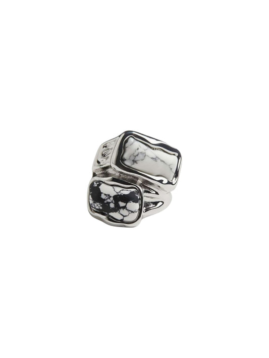 Stack of silver rings with black stone inlays | Statement Ring | Asymmetrical Ring  | neo jewelry 
