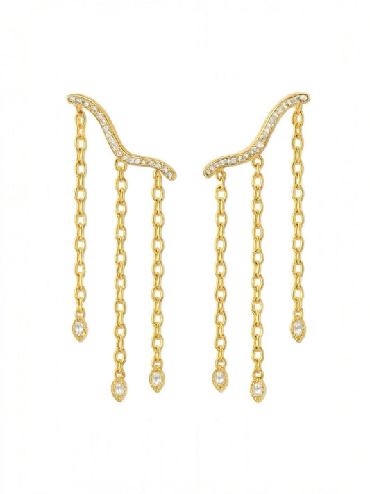 Gold chain earrings with small diamonds | Statement Earring | neo jewelry