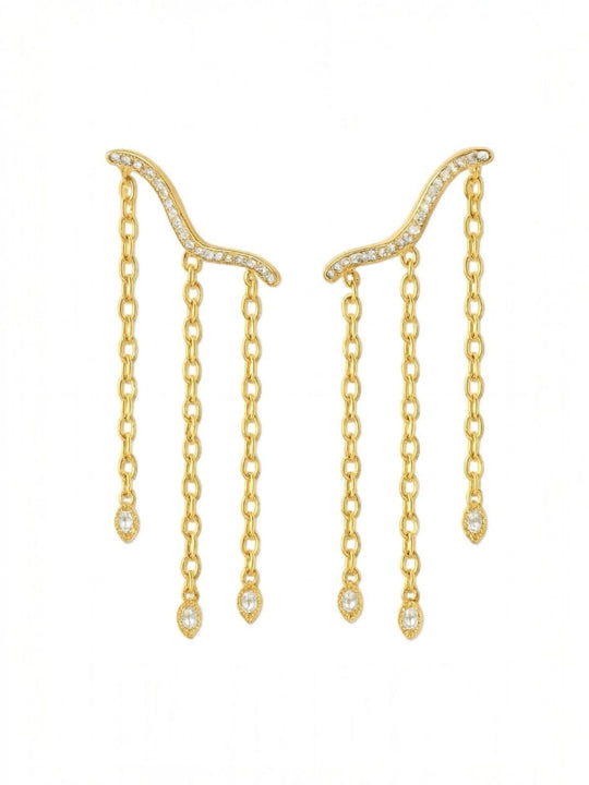 Gold chain earrings with small diamonds | Statement Earring | neo jewelry