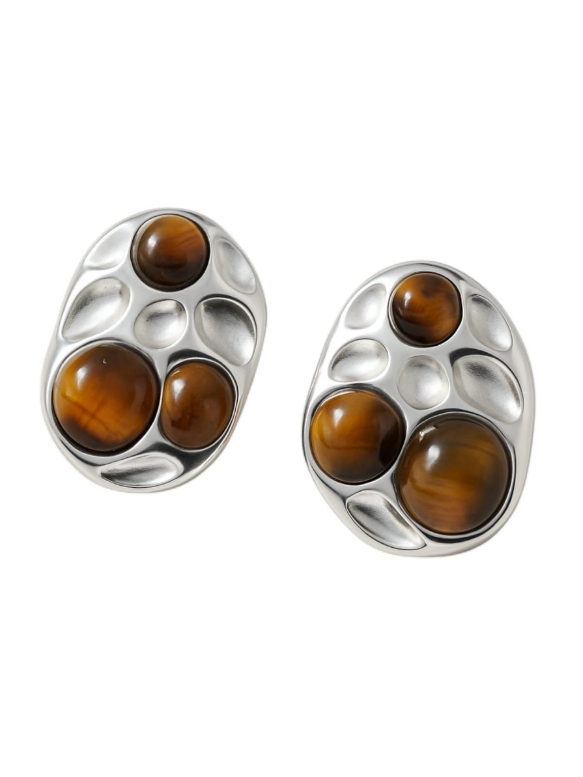 Pair of silver earrings with brown gemstones | Statement Earrings | neo jewelry 