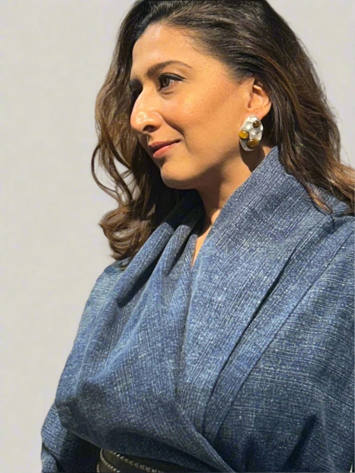 Woman wearing Silver Gemstones Earrings | Statement Earrings | neo jewelry 