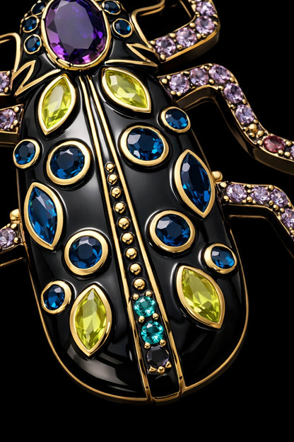 Near Earth Object | Decorative item with colorful gemstones on a black background