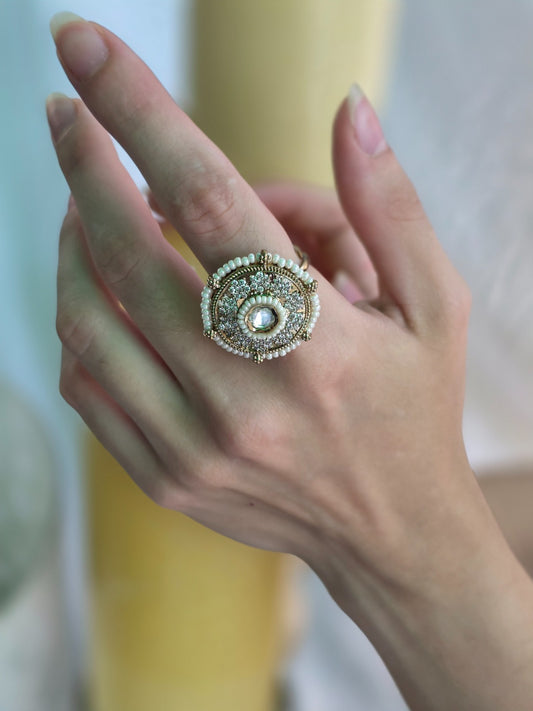 White Empress Lumina Cocktail Ring - Heritage  Jewelry by nEo