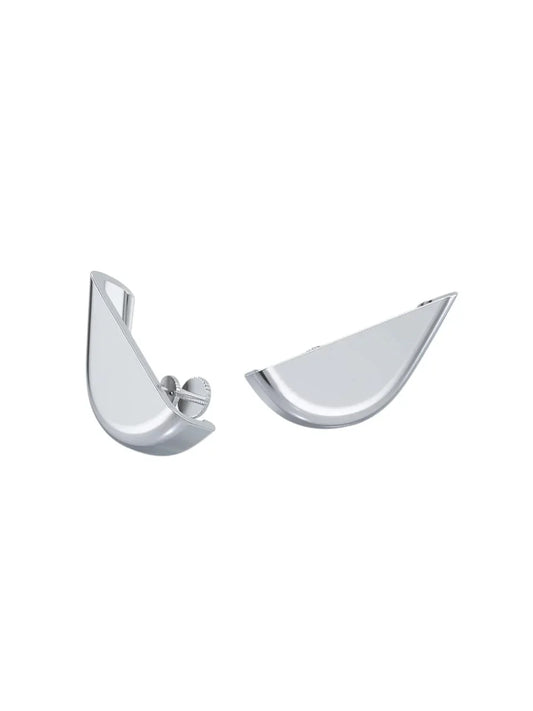 Minimal silver half-moon sculptural earrings – modern contemporary jewellery by Near Earth Object.