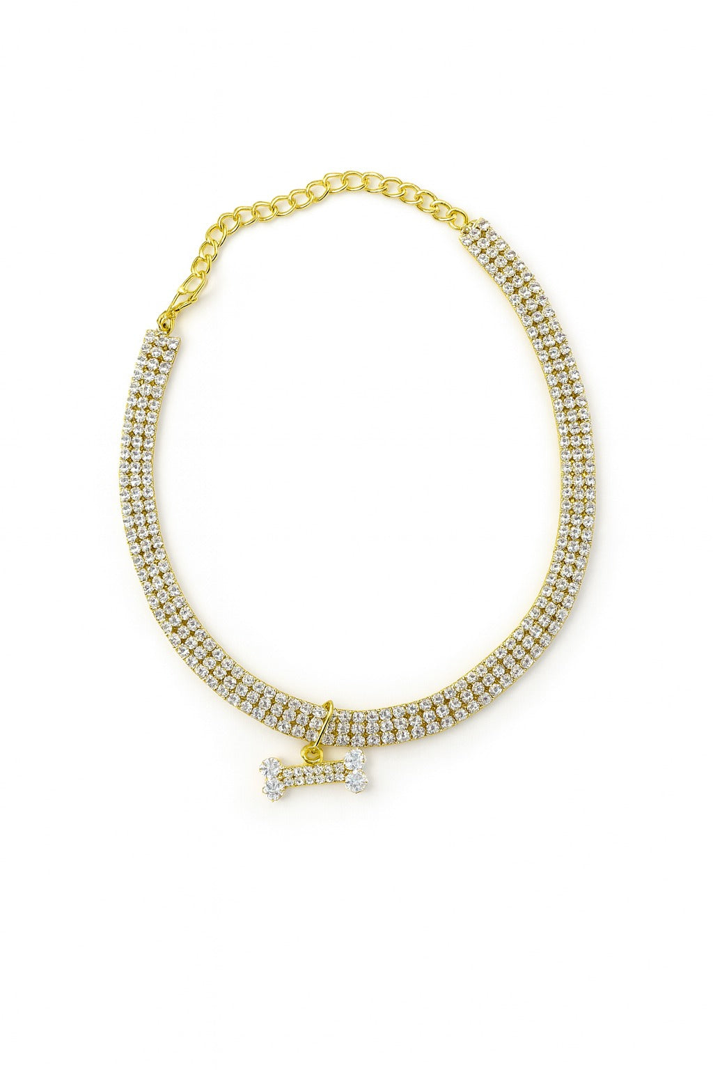 Gold Crystal Bone Collar - Pet Necklace