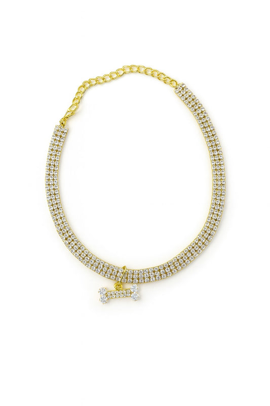 Gold Crystal Bone Collar - Pet Necklace