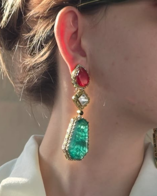 Empress Scarlet Emerald Drops Earrings - Heritage Jewelry by nEo 